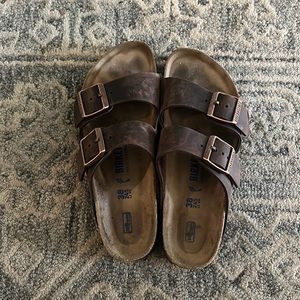 Birkenstock two strap sandals brown
